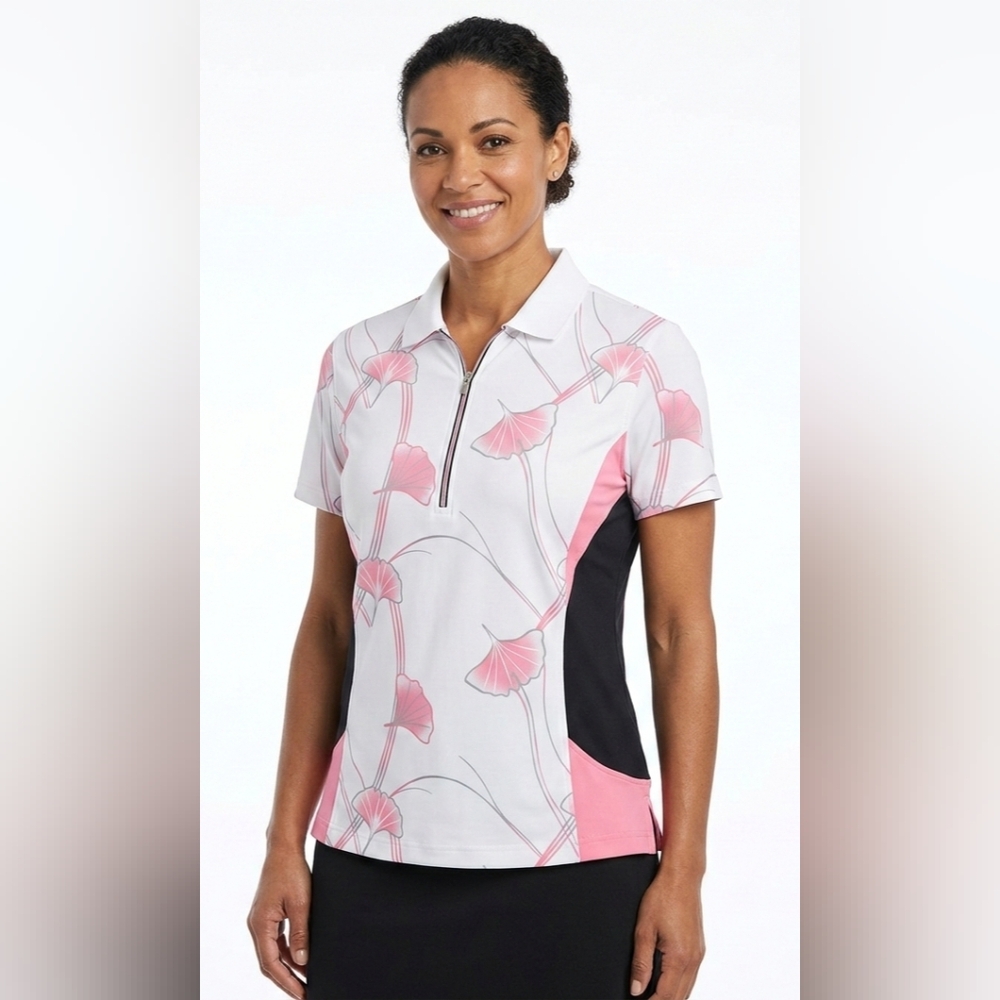 Monterey Club Polo Golf Pink and Black Floral Top Size XL